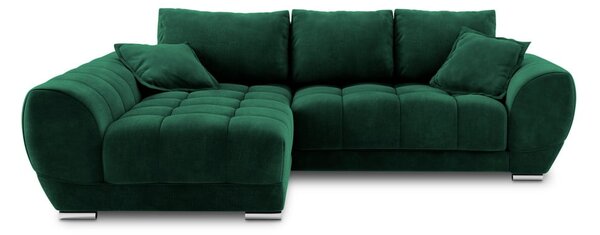 Lahvově zelená rozkládací rohová pohovka se sametovým potahem Windsor & Co Sofas Nuage, levý roh