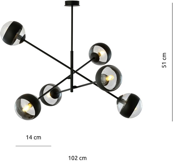 Emibig Linear stropní světlo 6x10 W černá-průhledná 1168/6