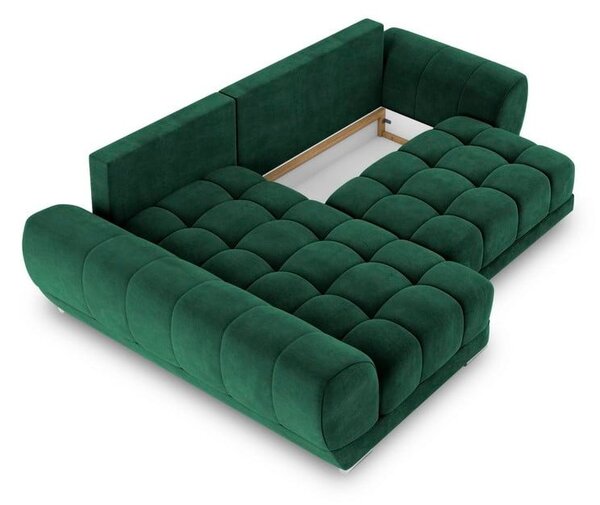 Lahvově zelená rozkládací rohová pohovka se sametovým potahem Windsor & Co Sofas Nuage, levý roh