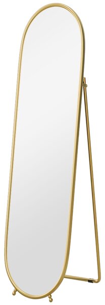 HOMCOM Zrcadlo celé postavy, 160 x 40 cm nástěnné zrcadlo s podstavcem, kovový rám, oválné stojací zrcadlo do obývacího pokoje a ložnice, zlaté | Aoso