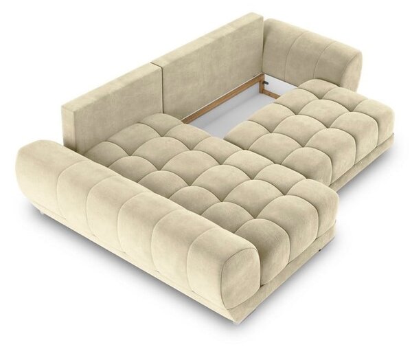 Béžová rozkládací rohová pohovka se sametovým potahem Windsor & Co Sofas Nuage, levý roh