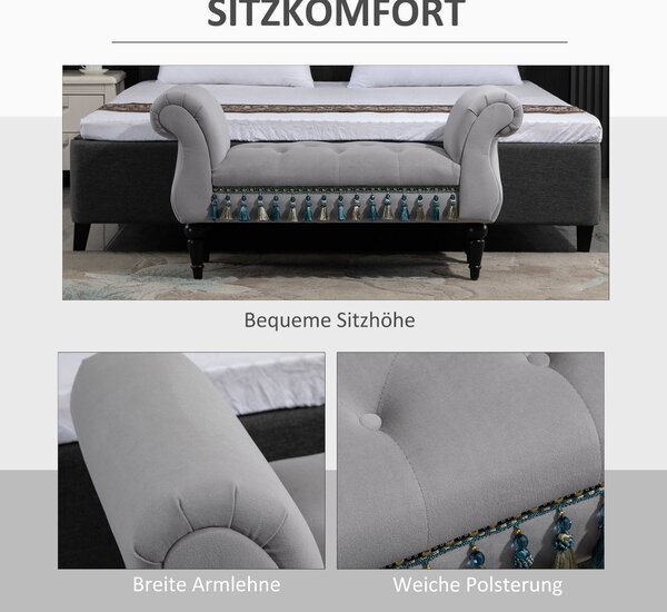 HOMCOM Čalouněná Lavice, Sametový Vzhled, Luxusní Lavice s Dřevěnými Nohami, Předsíňová Lavice pro Ložnici, Nosnost až 150 kg, Světle Šedá, 117 x 40 x
