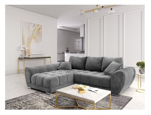 Šedá rozkládací rohová pohovka se sametovým potahem Windsor & Co Sofas Nuage, levý roh