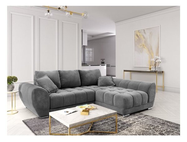 Šedá rozkládací rohová pohovka se sametovým potahem Windsor & Co Sofas Nuage, pravý roh