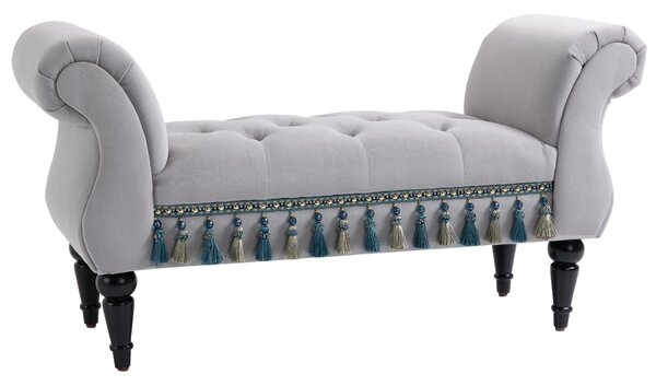 HOMCOM Čalouněná Lavice, Sametový Vzhled, Luxusní Lavice s Dřevěnými Nohami, Předsíňová Lavice pro Ložnici, Nosnost až 150 kg, Světle Šedá, 117 x 40 x