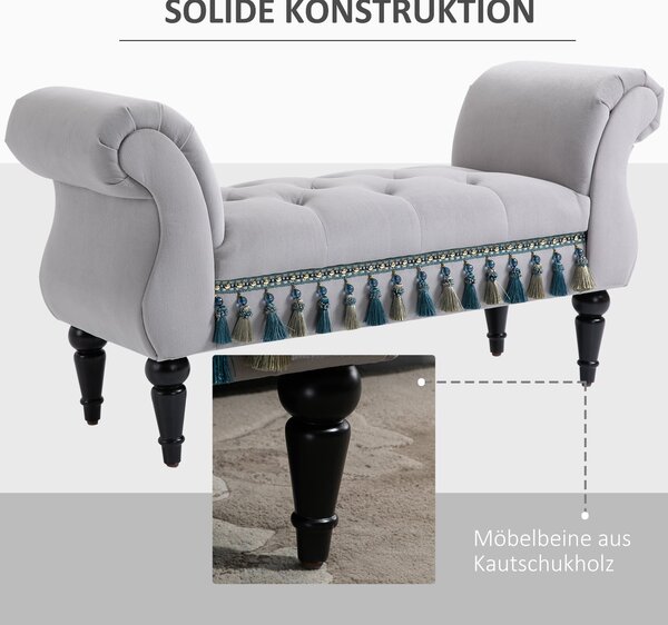 HOMCOM Čalouněná Lavice, Sametový Vzhled, Luxusní Lavice s Dřevěnými Nohami, Předsíňová Lavice pro Ložnici, Nosnost až 150 kg, Světle Šedá, 117 x 40 x