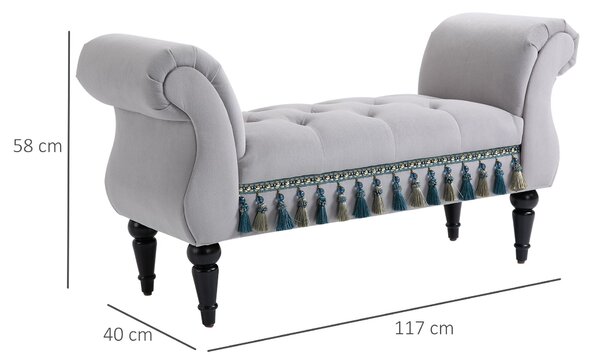 HOMCOM Čalouněná Lavice, Sametový Vzhled, Luxusní Lavice s Dřevěnými Nohami, Předsíňová Lavice pro Ložnici, Nosnost až 150 kg, Světle Šedá, 117 x 40 x