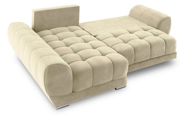 Béžová rozkládací rohová pohovka se sametovým potahem Windsor & Co Sofas Nuage, levý roh