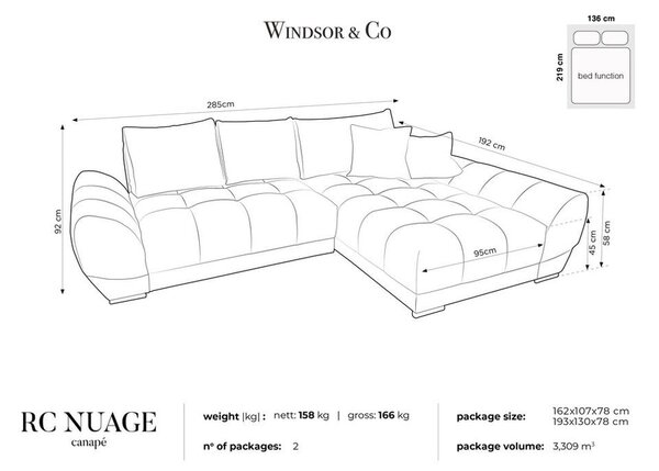 Lahvově zelená rozkládací rohová pohovka se sametovým potahem Windsor & Co Sofas Nuage, pravý roh