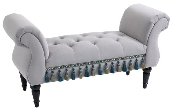 HOMCOM Čalouněná Lavice, Sametový Vzhled, Luxusní Lavice s Dřevěnými Nohami, Předsíňová Lavice pro Ložnici, Nosnost až 150 kg, Světle Šedá, 117 x 40 x