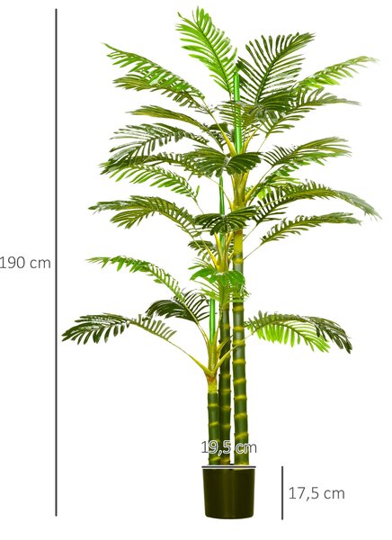 Umělá palma HOMCOM 190 cm, umělá rostlina v květináči, plastová umělá palma, dekorativní umělá rostlina do obývacího pokoje, ložnice, kanceláře nebo z