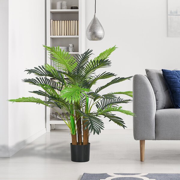 HOMCOM Umělé rostliny, Umělé palmy, 100cm Faux rostlina s 27 větvemi, Vnitřní rostina, Umělý strom, Dekorace rostlin pro interiér a exteriér, Zelená |