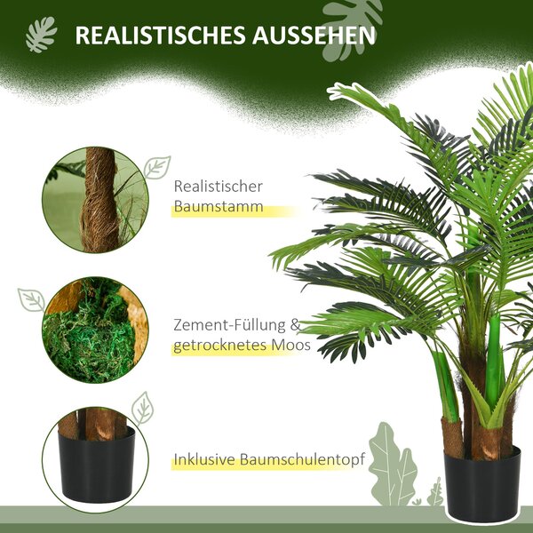 HOMCOM Umělé rostliny, Umělé palmy, 100cm Faux rostlina s 27 větvemi, Vnitřní rostina, Umělý strom, Dekorace rostlin pro interiér a exteriér, Zelená |