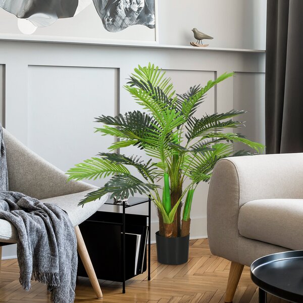 HOMCOM Umělé rostliny, Umělé palmy, 100cm Faux rostlina s 27 větvemi, Vnitřní rostina, Umělý strom, Dekorace rostlin pro interiér a exteriér, Zelená |