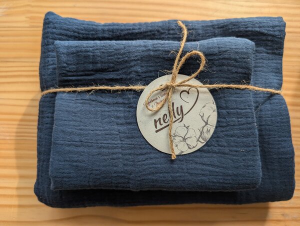 Nelly Mušelínový ručník a osuška - tmavě modrý set