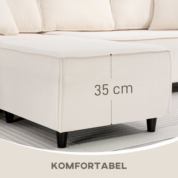 HOMCOM L-tvará pohovka pro 3 osoby s otočnou chaise longue, 2 polštáře, pružinové polstrování, rohová pohovka 241x153x83 cm Krémově bílá | Aosom