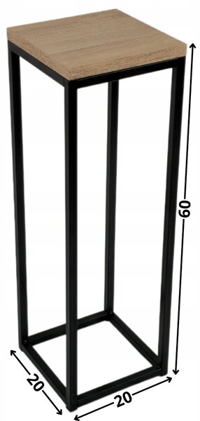 DRŽÁK NA KVĚTINÁČ KOVOVÝ 60 cm DŘEVĚNÁ DESKA STOJAN NA KVĚTINY ROSTLINY LOFT STOJÍCÍ