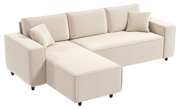 HOMCOM L-tvará pohovka pro 3 osoby s otočnou chaise longue, 2 polštáře, pružinové polstrování, rohová pohovka 241x153x83 cm Krémově bílá | Aosom
