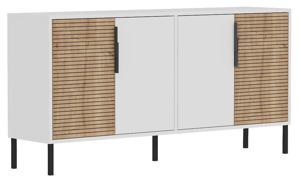 Komoda Zerksa (bílá + dub safírový). Akce -26%