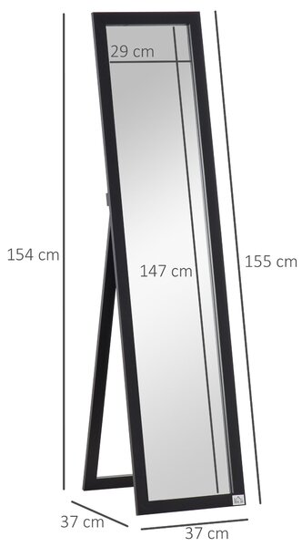 HOMCOM Zrcadlo na celé tělo, 154 x 37 cm, nástěnné zrcadlo s podstavcem, stojací zrcadlo do obývacího pokoje a ložnice, černé | Aosom