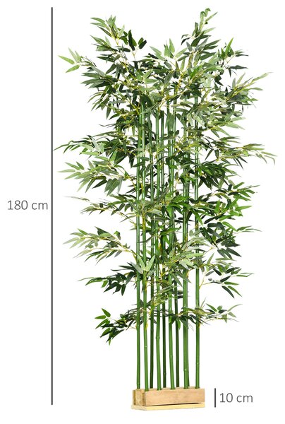 HOMCOM Umělý bambus, 180 cm Umělá rostlina v květináči z borového dřeva, Vnitřní rostlina, Umělé rostliny pro vnitřní, venkovní, Dekorativní rostliny