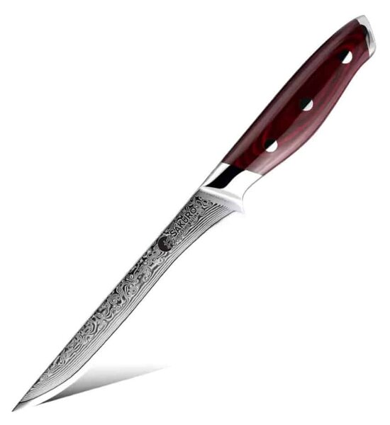 Filetovací nůž z damaškové oceli SaKuRo Red Pakka 13,9 cm