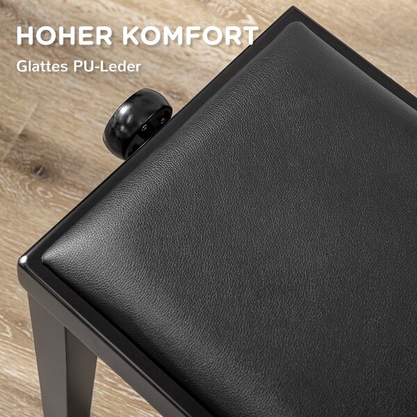 HOMCOM Klavírní stolička s nastavitelnou výškou a koženkovým sedákem, Černá, 63 x 33 x 45-56 cm | Aosom