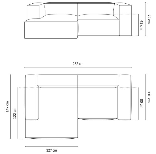 Micadoni Sametová rohová pohovka Nuria 252 cm, levá