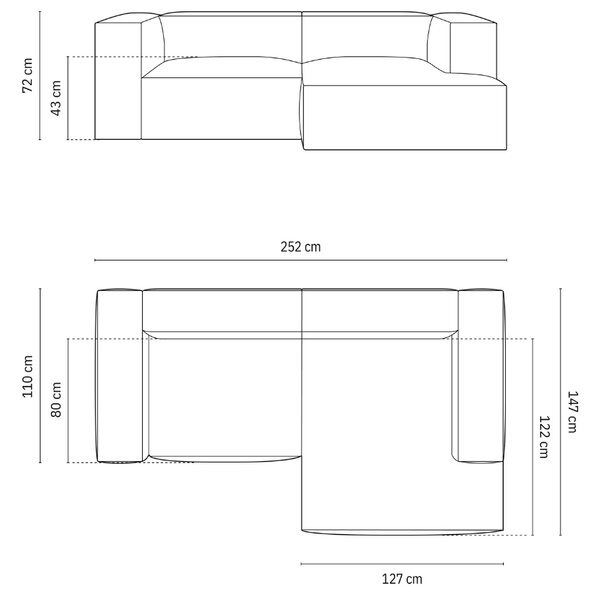 Micadoni Sametová rohová pohovka Nuria 252 cm, pravá