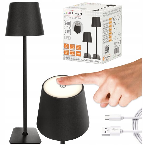 Stolní lampa Ledlumen Bezdrátová černá 3 W