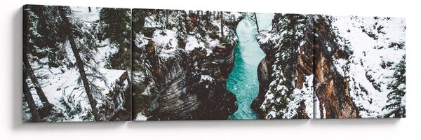 Obraz - horská řeka v zimě (170x50 cm)