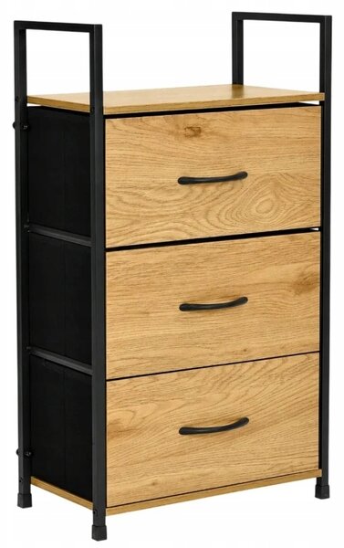 Skříňka se 3 látkovými zásuvkami, regál, organizér, textilní, loft, 40 cm