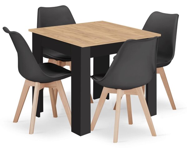 Jídelní set 1 + 4, stůl MADO ARTISAN 80x80 + židle BALI MARK černá