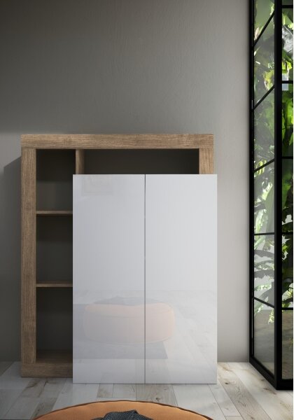 Skříň LENOR 108x138x35 cm bílá/světlý dub