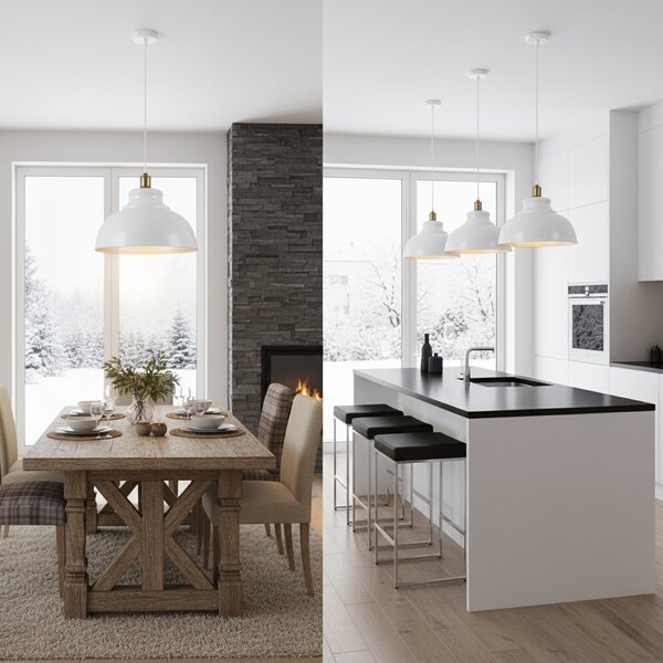 LAMPA WISZĄCA SUFITOWA E27 ŻYRANDOL LOFT MODERNÍ BÍLÁ + MĚĎ do obývacího pokoje