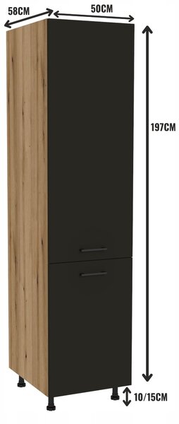 Spodní kuchyňská skříňka sloupek 50/197 CAPRI korpus dub Evoke, čelní strana černý mat