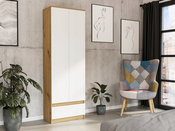 Skříň Framire Moderní 60 x 180 x 35 cm bílá, dub artisan