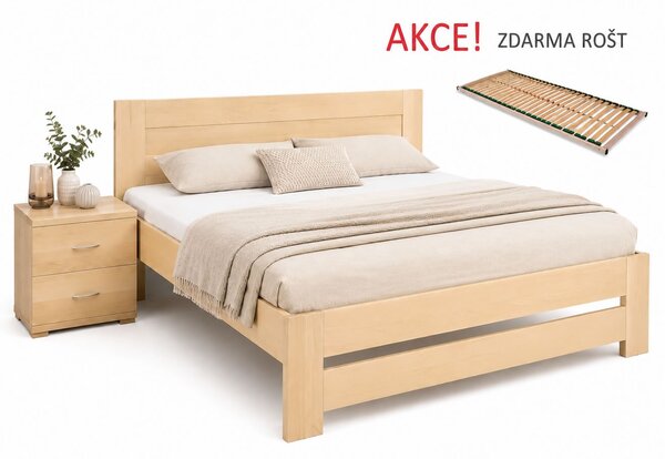 Dřevěná postel s roštem Jirka, 120x200, 140x200, masiv buk