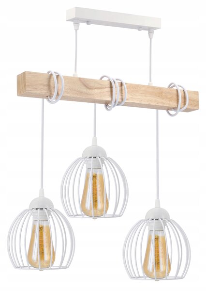 Závěsné Stropní Svítidlo LED Bílé Dřevěné 3x E27 Lustr Drátěná Koule
