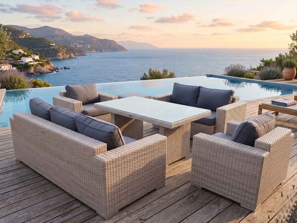 Umělý ratan zahradní sestava Mallorca latte/šedá Lounge