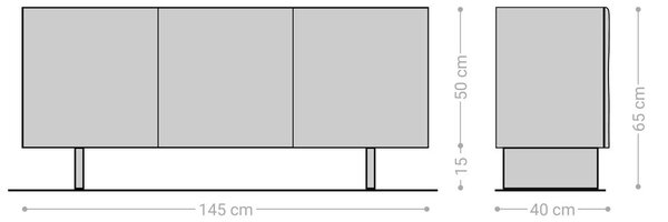 DELIFE Komoda New Live-Edge 145 cm akácie přírodní 3 dvířka podnož závěsný vzhled kov černá