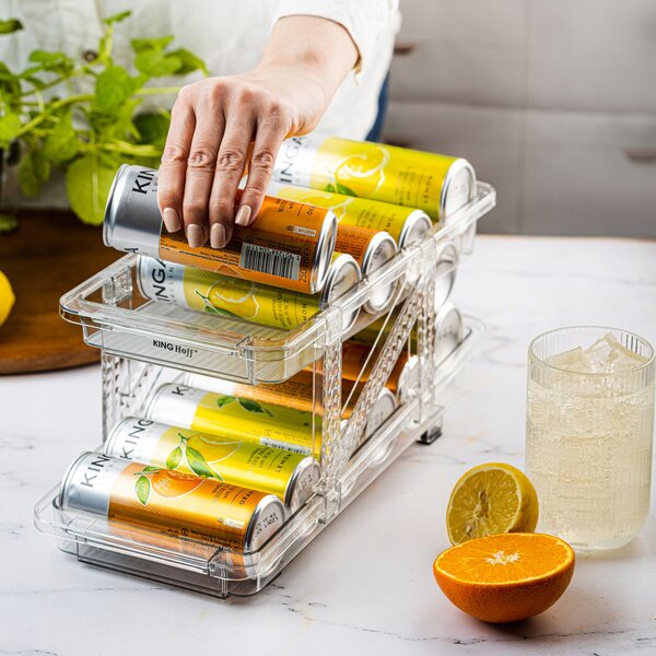 Organizér na PLECHOVKY s nápoji, 2úrovňový, Nastavitelná šířka, Gravitační