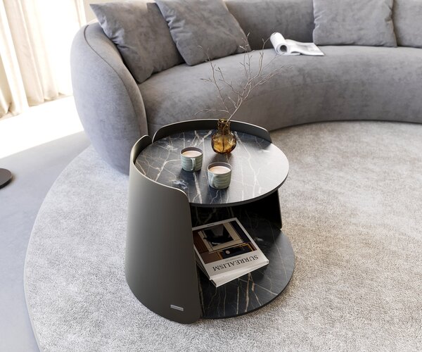 DELIFE Konferenční stolek Daban 59x59 cm keramika Laminam®Noir Desir hnědá podnož kov titanová
