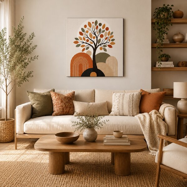 Obraz na plátně - Strom života BOHO Dotek země FeelHappy.cz Velikost obrazu (šířka x výška): 40 x 40 cm