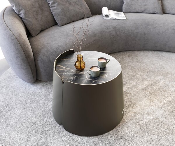 DELIFE Konferenční stolek Daban 59x59 cm keramika Laminam®Noir Desir hnědá podnož kov titanová