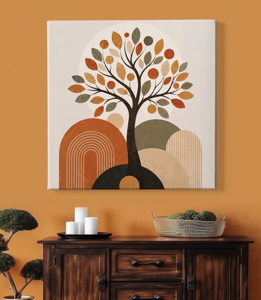 Obraz na plátně - Strom života BOHO Dotek země FeelHappy.cz Velikost obrazu (šířka x výška): 40 x 40 cm
