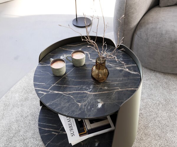 DELIFE Konferenční stolek Daban 59x59 cm keramika Laminam®Noir Desir hnědá podnož kov titanová