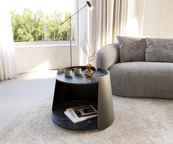 DELIFE Konferenční stolek Daban 59x59 cm keramika Laminam®Noir Desir hnědá podnož kov titanová