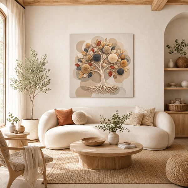 Obraz na plátně - Strom života BOHO Dotek země FeelHappy.cz Velikost obrazu (šířka x výška): 40 x 40 cm