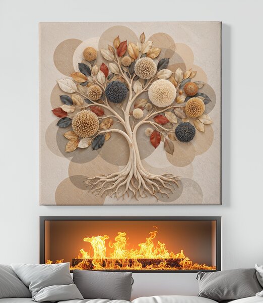 Obraz na plátně - Strom života BOHO Dotek země FeelHappy.cz Velikost obrazu (šířka x výška): 40 x 40 cm